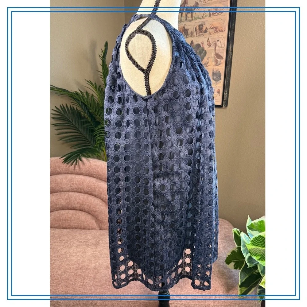Romeo Juliet Couture Dress Women's M Navy Blue Halter Sleeveless Eyelette - Picture 6 of 13